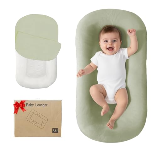 Lucakuins Baby Lounger, Bionic Design Baby Lounger for Newborn 0-24 Months, Soft Organic Cotton Breathable Lounger for Infants (Lovely Green)