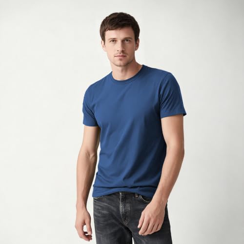 Image of ORJ 2 Pack Men t Shirts Crew Neck Short Sleeve Men's Undershirt Plain Polyester tee Bulk Stretch Soft Tees