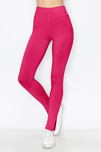 Women's High Waisted Yoga Leggings - Buttery Soft Comfortable Stretch Side Split Hem Workout Casual Pants Fuchsia XL - image 4