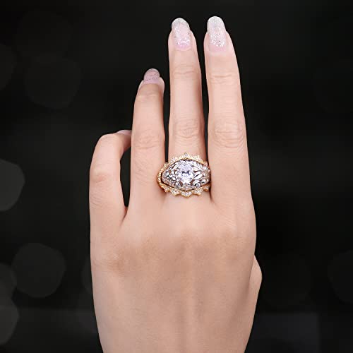 JewelryPalace Vintage Flower Tree Leaf Oval Cut 1.5ct Cubic Zirconia Solitaire Engagement Rings for Women, 14K Gold Yellow 925 Sterling Silver Promise Ring, Wedding Band Enhancer Ring Bridal Sets4