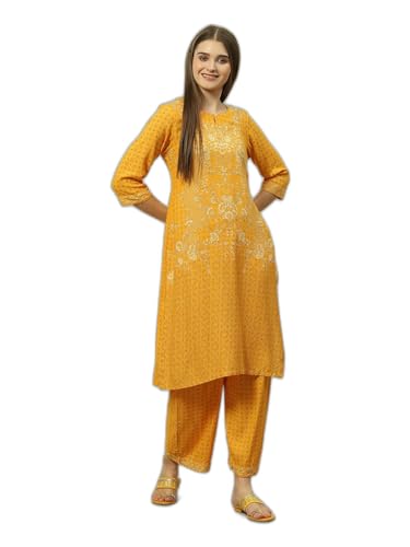 Image of Rangriti Blue LIVA Straight Printed Kurta Palazzo Suit Set For Women