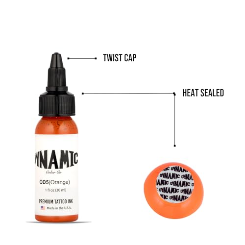 Image of Dynamic Color Orange Tattoo Ink, Made in USA Since 1990, 1 oz | Sterilized and lot-numbered for full traceability; established American brand trusted by artists worldwide
