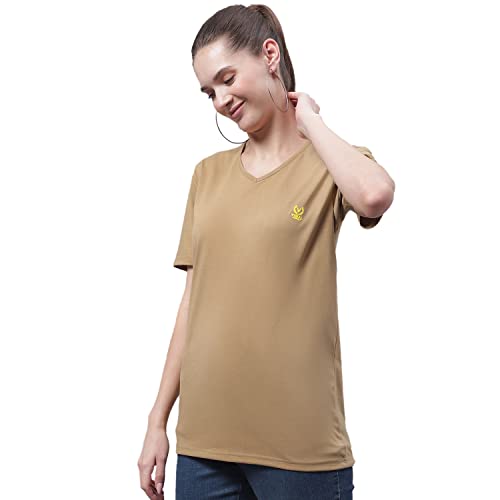 Image of Mack Jonney Women V Neck Cotton Solid Regular Fit T-Shirt-V Anthraa 001-P