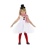 My Other Me - Disfraz para niña de Muñeco de Nieve rojo y blanco con vestido, bufanda y diadema-gorrito talla 5-6 años. Perfecto para brillar con ternura en las fiestas navideñas