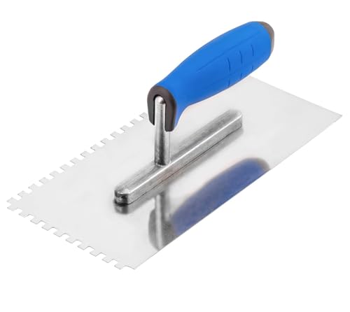 Paleta de azulejos de acero inoxidable con muescas de 270 mm – 6 x 6 mm, esparcidor adhesivo de muesca cuadrada con mango suave para proyectos de azulejos de pared y suelo, herramienta duradera y