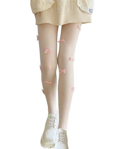Image of Erinaco Women's Flower Pattern Sheer Footed Pantyhose Control Top Tights Stockings with Reinforced Toes