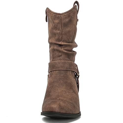 GLOBALWIN Women's Mid Calf The Western Cowgirl Boots Fashion Cowboy Boots For Women Chunky Low Heel4