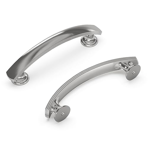 Hickory Hardware 1 Pack Solid Core Kitchen Cabinet Pulls, Luxury Cabinet Handles, Hardware for Doors & Dresser Drawers, 3 Inch Hole Center, Satin Nickel, American Diner Collection