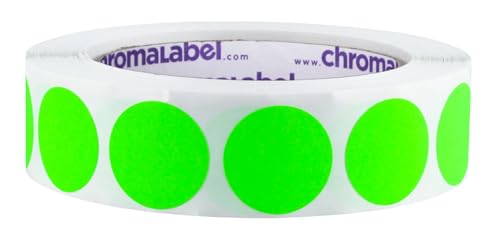 ChromaLabel 1 Inch Round Stickers, Large Colored Sticker Dots, Removable Stickers Easy Peel Off, Easy to Write On Colored Dots - 1000 Stickers per Roll, Matte Finish Fluorescent Green