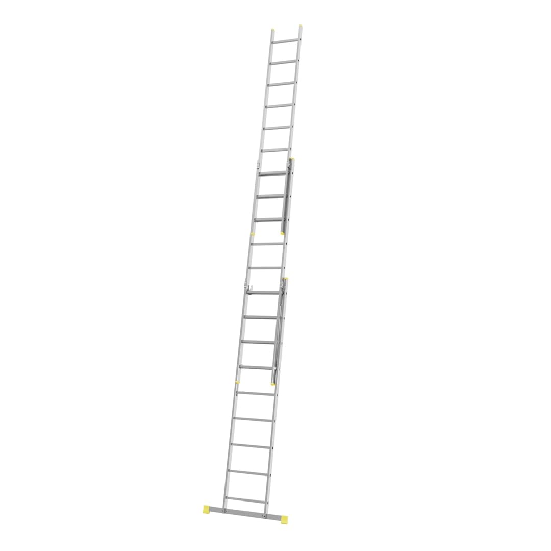 Bayersystem BS-DW 3x9 Mehrzweckleiter, 3x9 Sprossen, 3-teilige Alu-Kombileiter, bis 150 kg belastbar, max. Arbeitshöhe 6,01 m, Klappleiter, Multifunktionsleiter, Stehleiter, Silber/Gelb