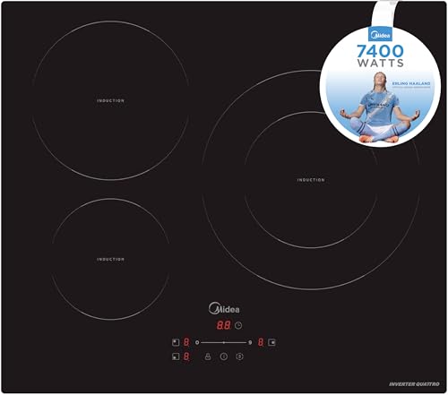 MIDEA Placa Inducción 3 fuegos 60 cm 7400 W - Vitroceramica Induccion Integrada con Panel de control tactil, Inverter quattro, 9 Niveles de Potencia, Booster, Indicador de Luz, y Temporizador