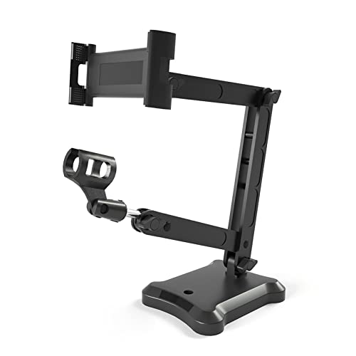 Soporte de micrófono multifunción, soporte de micrófono de escritorio 2 en 1, soporte de escritorio con clip de micrófono, trípode de mesa plegable para micrófono ajustable de 360 grados