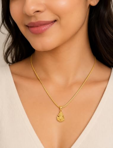 Image of Handikraft Kottage Ganesh ji Pendant With One Gram Micro Gold Plated Brass Pendant Chain for Men, Women & Kids Traditional Jewellery Ganpati Necklace for Daily Wear, Festival & Gifting