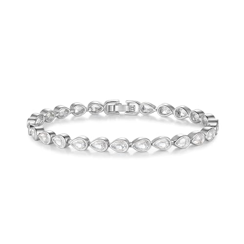 Crysdue 4MM Cubic Zirconia Bezel Classic Teardrop Tennis Bracelet Clear