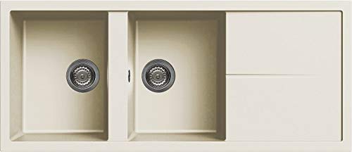 Elleci Lavello Incasso Unico 500 2 Vasche con gocciolatoio 116x50 Granitek (62 Bianco Antico)
