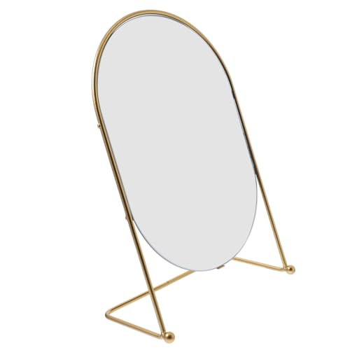 Espejo de maquillaje ovalado con soporte y acabado dorado miniatura 1