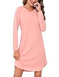 Marvmys Camisones Mujer Invierno Elegante Manga largas Cuello en V Ropa Dormir Suave Camisón S-3XL