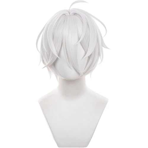 maysuwell White Cosplay Wig Short Straight White Hair Halloween,Christmas,Daily Fashion, Anime and Gaming Expo,Fancy ball
