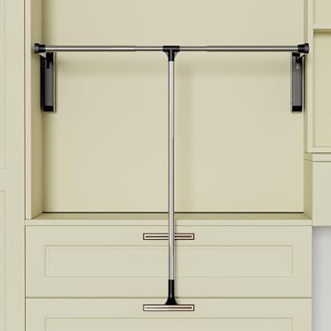 usego Pull Down Closet Rod Stainless Steel Adjustable Wardrobe Lift Rail Organizer for Hanging Clothes Two-way Buffering Side Or Back Mounted Closet Rod Cover