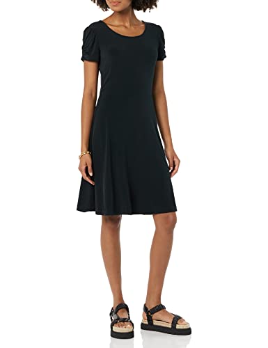Image of Amazon Essentials Women's Gathered Short Sleeve Crew Neck A-line Dress (Available in Plus Size)