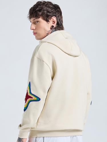 Image of Bewakoof Heavy Duty 1.0 Men's Embroidered Oversized Fit Full Sleeve Hooded Cotton Poly Hoodies