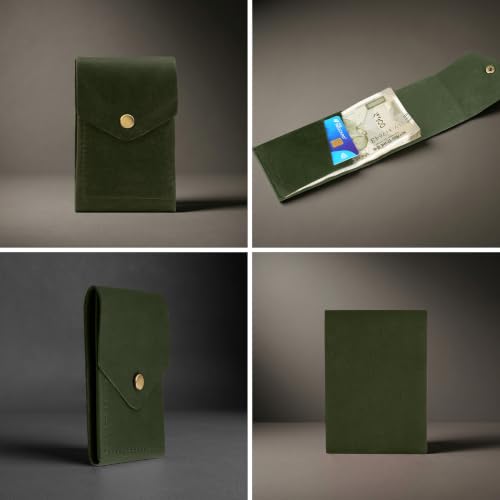Image of The Wallet Store Flip 2.0 Genuine Leather Vertical Slim Wallet for Men | Pull-String Quick Card Access | Compact Front Cash Pocket & Button Lock | Minimalist Travel & Daily Carry Wallet (Dark Green)