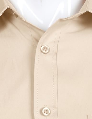 ZEROYAA Men's Long Sleeve Dress Shirt Solid Slim Fit Casual Business Formal Button Up Shirts with Pocket Beige L - Image 3