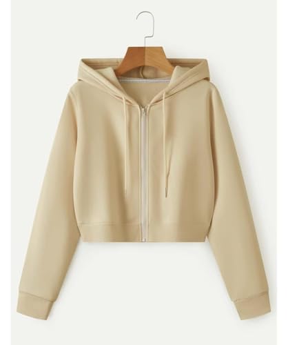 Image of Rabboni Women's Crop Fleece Hoodie Jacket | Full Sleeve Zip-Up Hooded Sweatshirt for Women & Girls | Soft Warm Casual Winter Wear Crop Hoodie