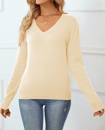 Image of QUALFORT Women's 100% Cotton Sweater, Basic Lightweight Long Sleeve Pullover