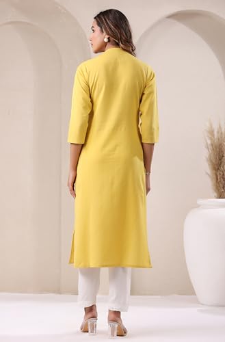 Image of Janasya Women's Cotton Solid Straight Kurta