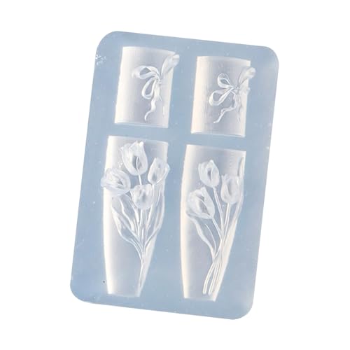 Molde de silicona floral de alta definición para crear uñas, accesorios de bordado con tulipanes, plantilla de silicona resistente para uñas