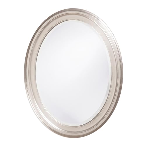 Image of Howard Elliott Collection George Oval Bright Silver Wall Mirror, Oval Bevelled Hanging Wood Framed Vanity Mirrors for Home Decor, Living Room, Bathroom, Bedroom, or Hallway, 25 x 33 Inch