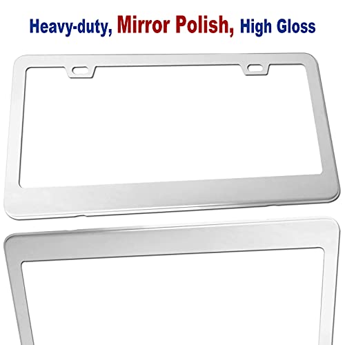 Bgmvfk Stainless Steel License Plate Frames- Rustproof Mirror Polish Heavy Duty Metal Car Tag Cover, 2 Pack Chrome Holders With Front & Rear Mount Hardware Kit- Screws Caps, Rattle Proof Pads #TOP3