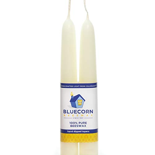 Bluecorn Beeswax 100% Pure Beeswax Tapers (2 Tapers) (Ivory, 12")
