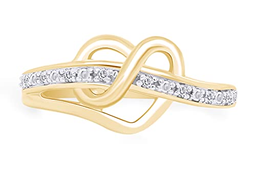 AFFY 1/20 cttw Round Cut Natural diamond 14k Gold Plated Sterling Silver Diamond Heart Infinity Ring, G-H Color, I1-I2 Clarity2