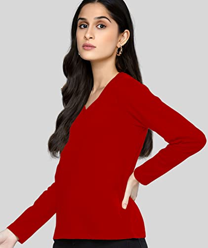 Image of Premium Plain Women V Neck Full Sleeves Cotton Tshirt. Festive,Offer,Discount,Sale,Limited Edition, Trending Tees and Tshirts.