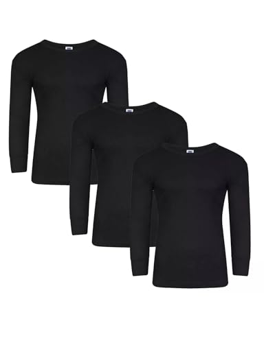 SOHOBABY™ Paquete de tres camisetas térmicas de manga larga para hombre, color gris, negro y blanco, Negro, M (97/ 102 cm)