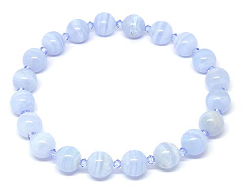 Preisvergleich Produktbild Jiveli Blauer Spitzenachat armband 8mm Perlen mit Swarovski-Kristallen an strapazierfähiger elastischer Kordel - für Energiebilanz und Modebekleidung