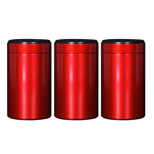 JHKNNK 3 Latas Metálicas Redondas de Hojalata Selladas, Color Rojo, Compactas y Portátiles, Contenedores para Almacenamiento de Té y Alimentos Secos en Casa y Cocina