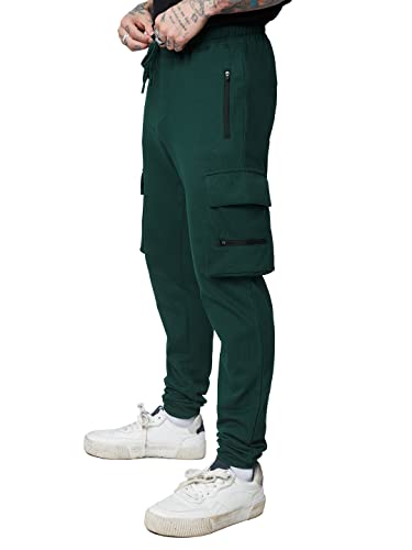 Image of The Souled Store| Solids: Jasper Green Mens and Boys Joggers|Regular fit Solid| 80% Cotton 20% Polyester Green Color Men Cargo Joggers