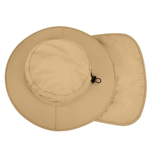 Image of Sun Hats for Men Women, UPF50+ Protection Safari Hat,Wide Brim Fishing Hat with Neck Flap,Bucket Hats for Beach Hiking