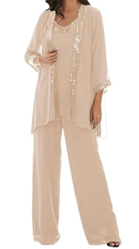 3 Piece Plus Size Mother of The Bride Pant Suits for Women Dressy Wedding Guest Chiffon Sequin Formal Outfit with Jacket4