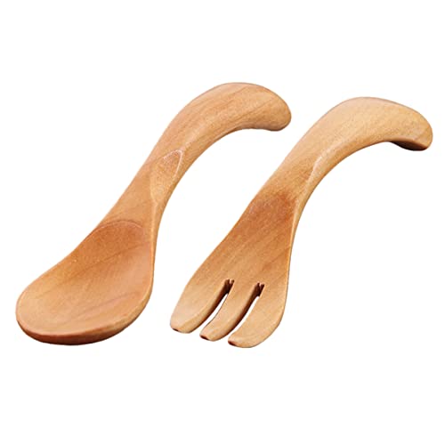 SUPVOX Japanese Style Boys and Girls Feeding Table Fork and Spoon Set Safe Wooden Dinnerware Set for Toddlers Home Tableware Household