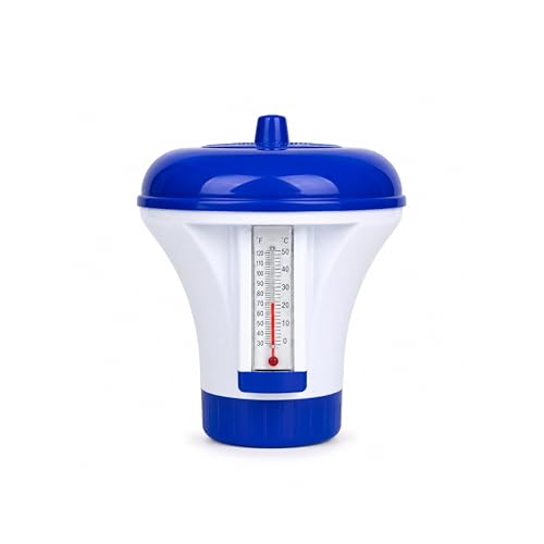 HAF Pool Dosierschwimmer 200g mit Thermometer | Chemikalienschwimmer für Chlor & Brom Tabletten | Pool Chlor Dosierer für Poolpflege | Schwimmer für Chlortabletten | Für Schwimmbad & Whirlpool