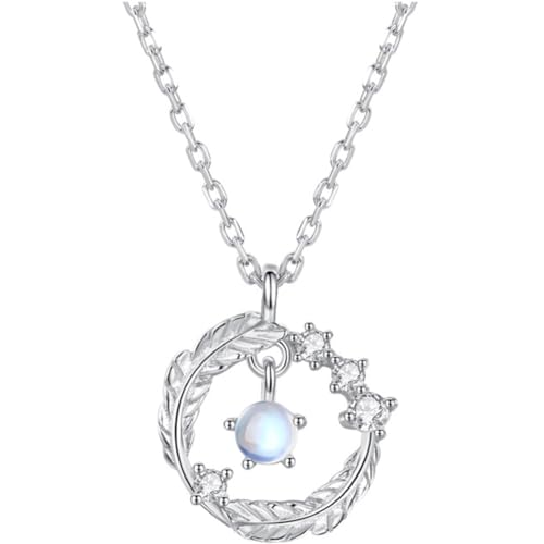 Collier pierre de lune et plume argent 925, le cadeau idéal pour femme, petite amie et filles
