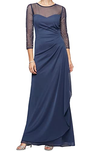 Image of Alex Evenings Women's Long A-line Mother of The Bride Dress with Illusion Neck and Sleeves (Petite and Regular Sizes)