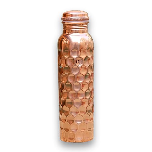 Image of Pure Copper Water Bottle - 1L Hand Made | Diamond Design With Leak-Proof Lid | Ayurvedic Copper For Health Benefits | Non-Toxic Metal Made | Everyday Healthy Drinkware