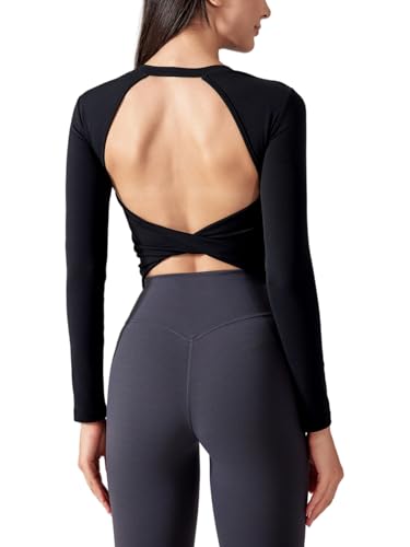 Image of ABOCIW Women Twist Back Workout Top with Built in Bra Cap Sleeve Pilates Yoga Crop Top Athletic Gym Shirt