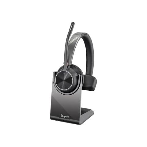 Poly - Voyager 4310 UC Wireless Headset + Charge Stand (Plantronics) - Single-Ear Headset w/Mic - Connect to PC/Mac via USB-A Bluetooth Adapter, Cell Phone via Bluetooth -Works with Teams, Zoom &More Cover