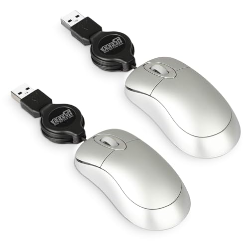 EEEKit 2 Pack Mini Retractable Cable USB Optical Mouse, White, Unisex